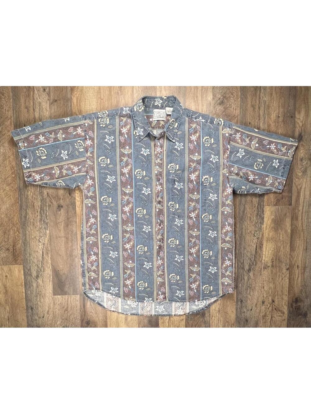 Vintage 121 Format Shirt Large Floral Paisley Faded 90 Short Sleeve Dad Hawaiian